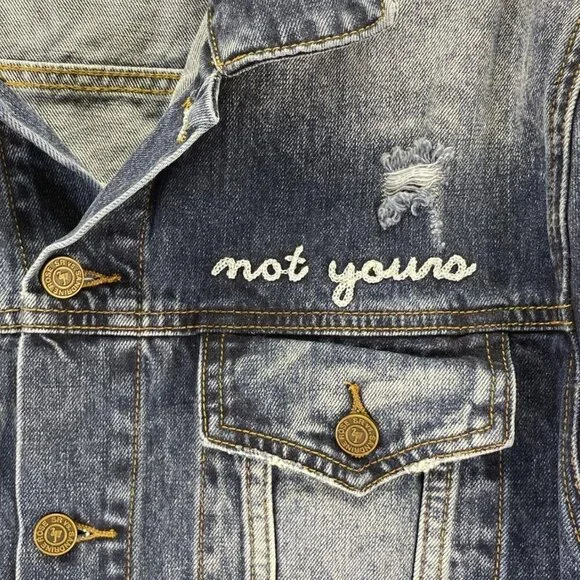 FP x Sandrine Rose L’Artiste Distressed Denim Jean Jacket, Medium - Picture 5 of 11